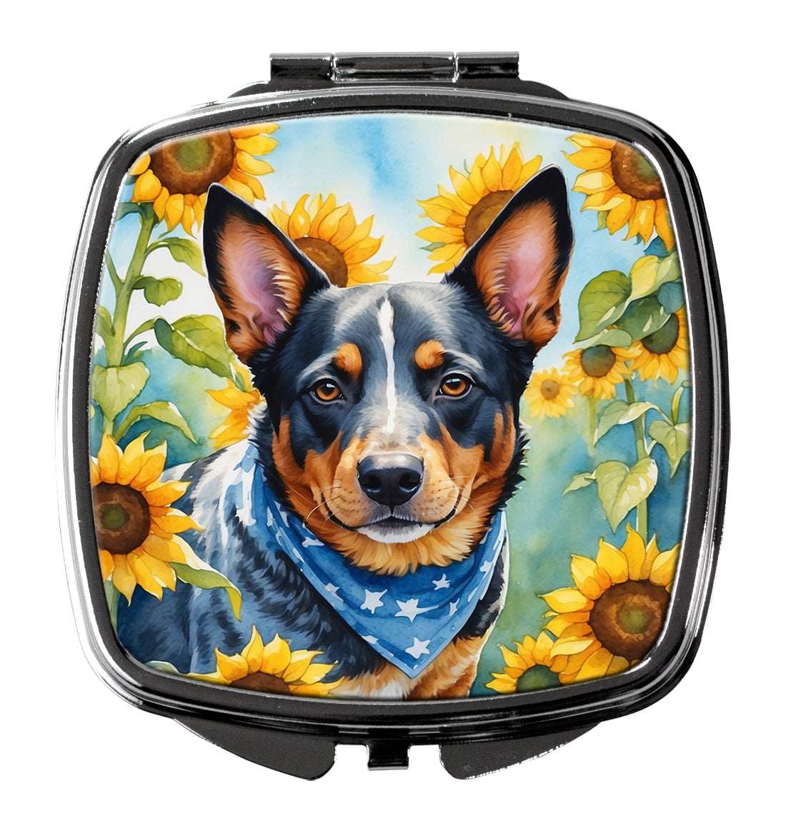 3 x 2.75 in. Australian Cattle Dog in Sunflowers Compact Mirror