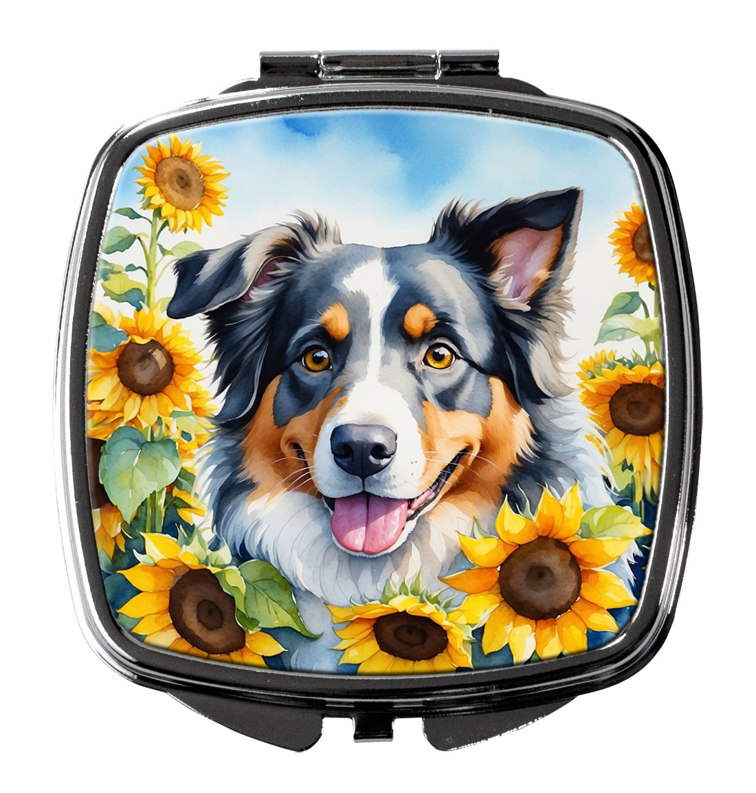 3 x 2.75 in. Australian Shepherd in Sunflowers Compact Mirror