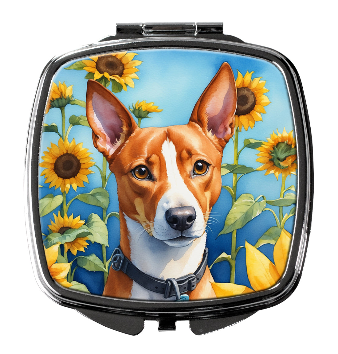3 x 2.75 in. Basenji in Sunflowers Compact Mirror