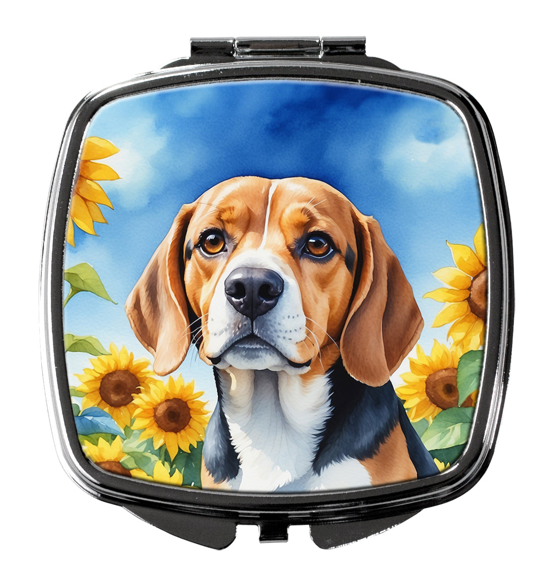 3 x 2.75 in. Beagle in Sunflowers Compact Mirror