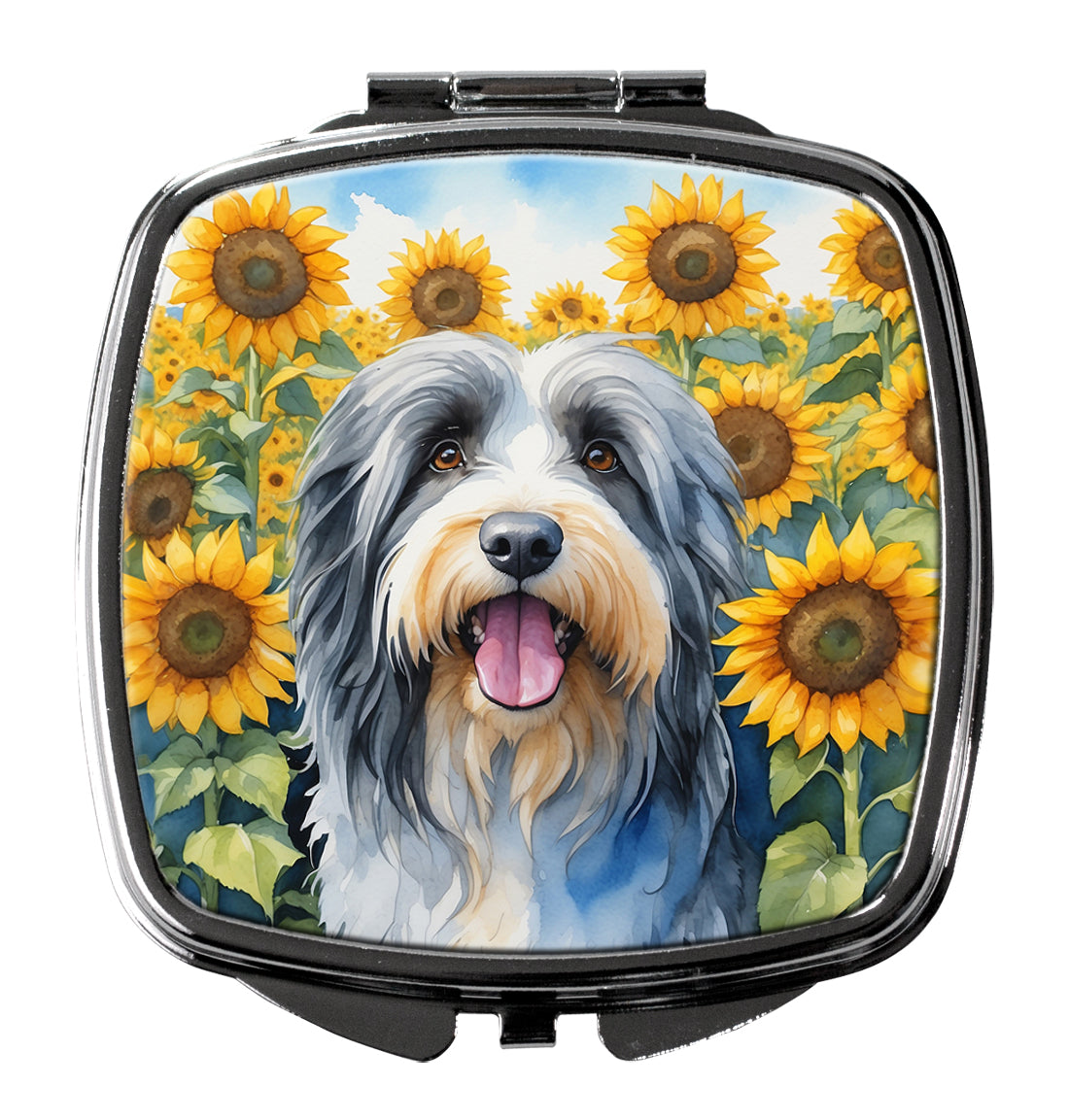 DAC6020SCM 3 x 2.75 in. Bearded Collie in Sunflowers Compact Mirror