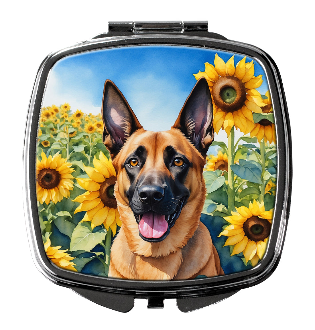 3 x 2.75 in. Belgian Malinois in Sunflowers Compact Mirror