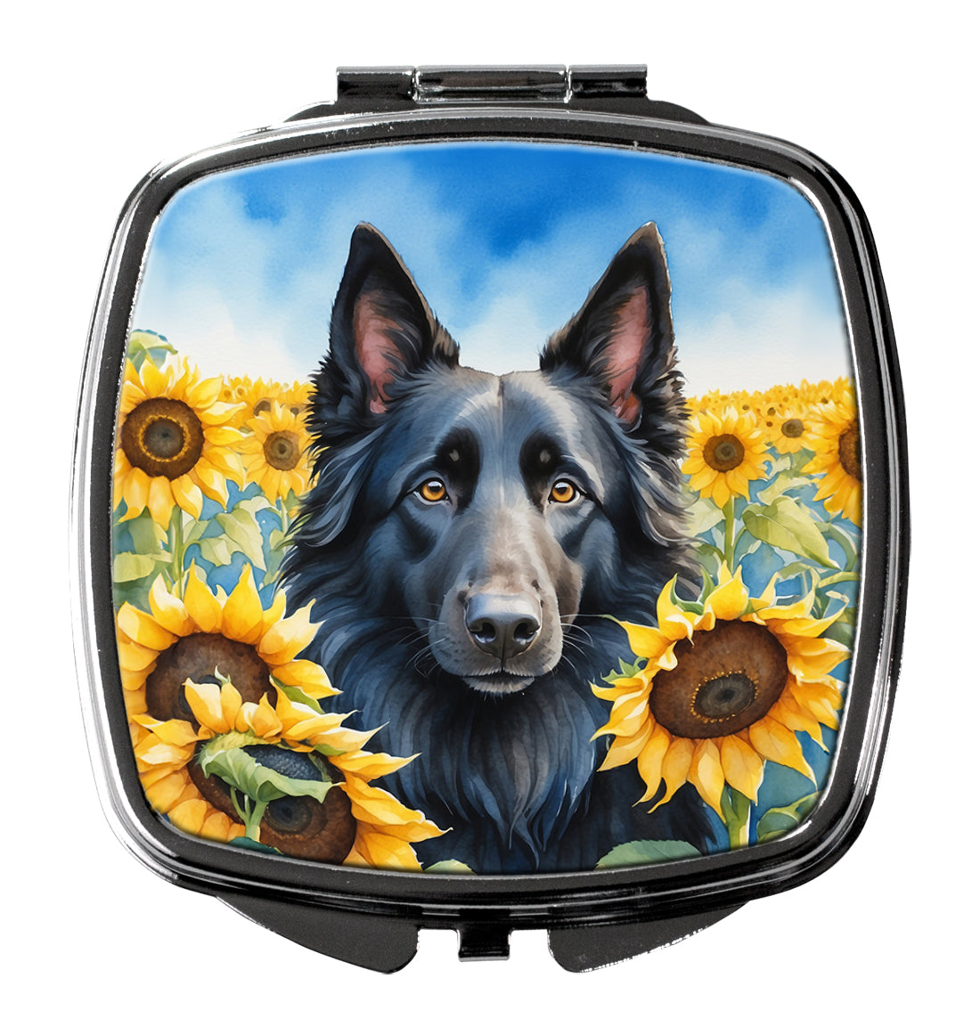 3 x 2.75 in. Belgian Sheepdog in Sunflowers Compact Mirror
