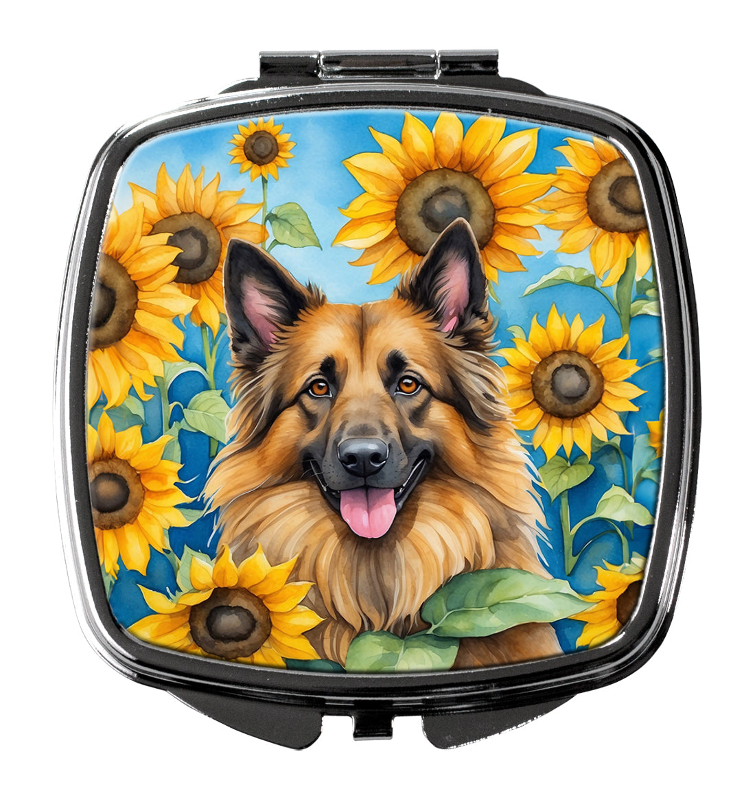 DAC6024SCM 3 x 2.75 in. Belgian Tervuren in Sunflowers Compact Mirror