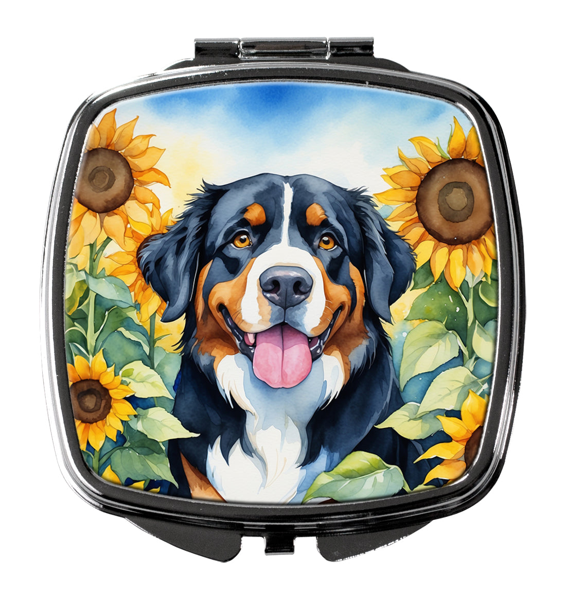 DAC6026SCM 3 x 2.75 in. Bernese Mountain Dog in Sunflowers Compact Mirror