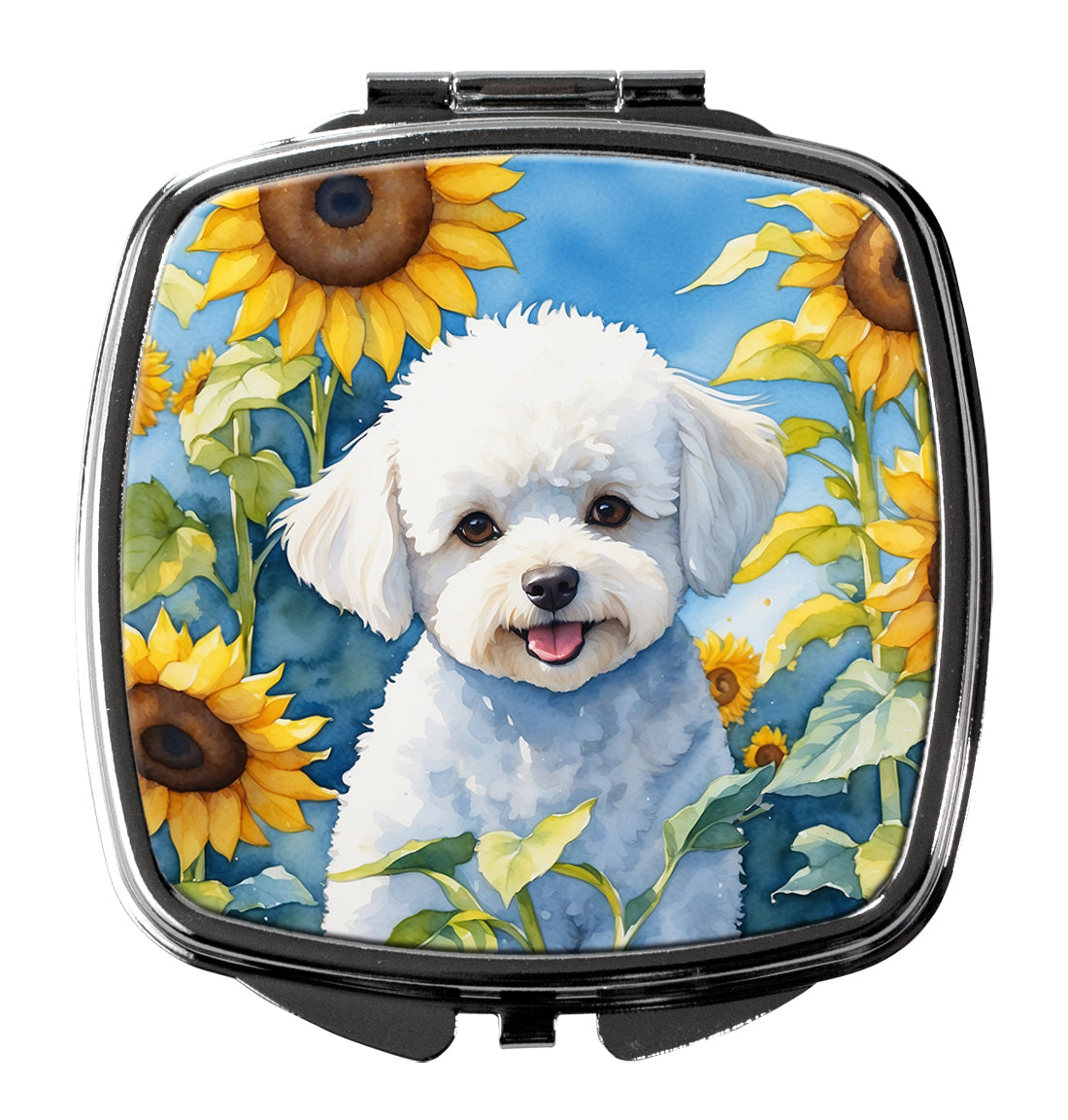 3 x 2.75 in. Bichon Frise in Sunflowers Compact Mirror