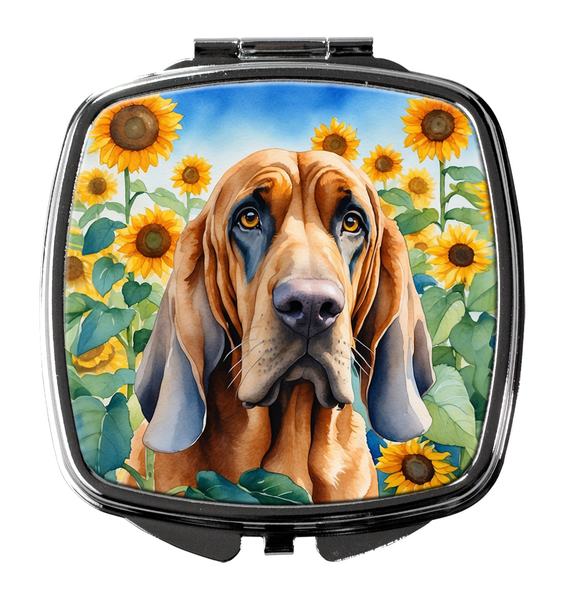 3 x 2.75 in. Bloodhound in Sunflowers Compact Mirror