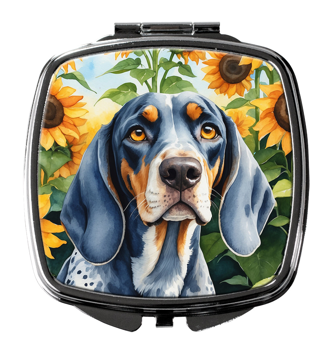 3 x 2.75 in. Bluetick Coonhound in Sunflowers Compact Mirror