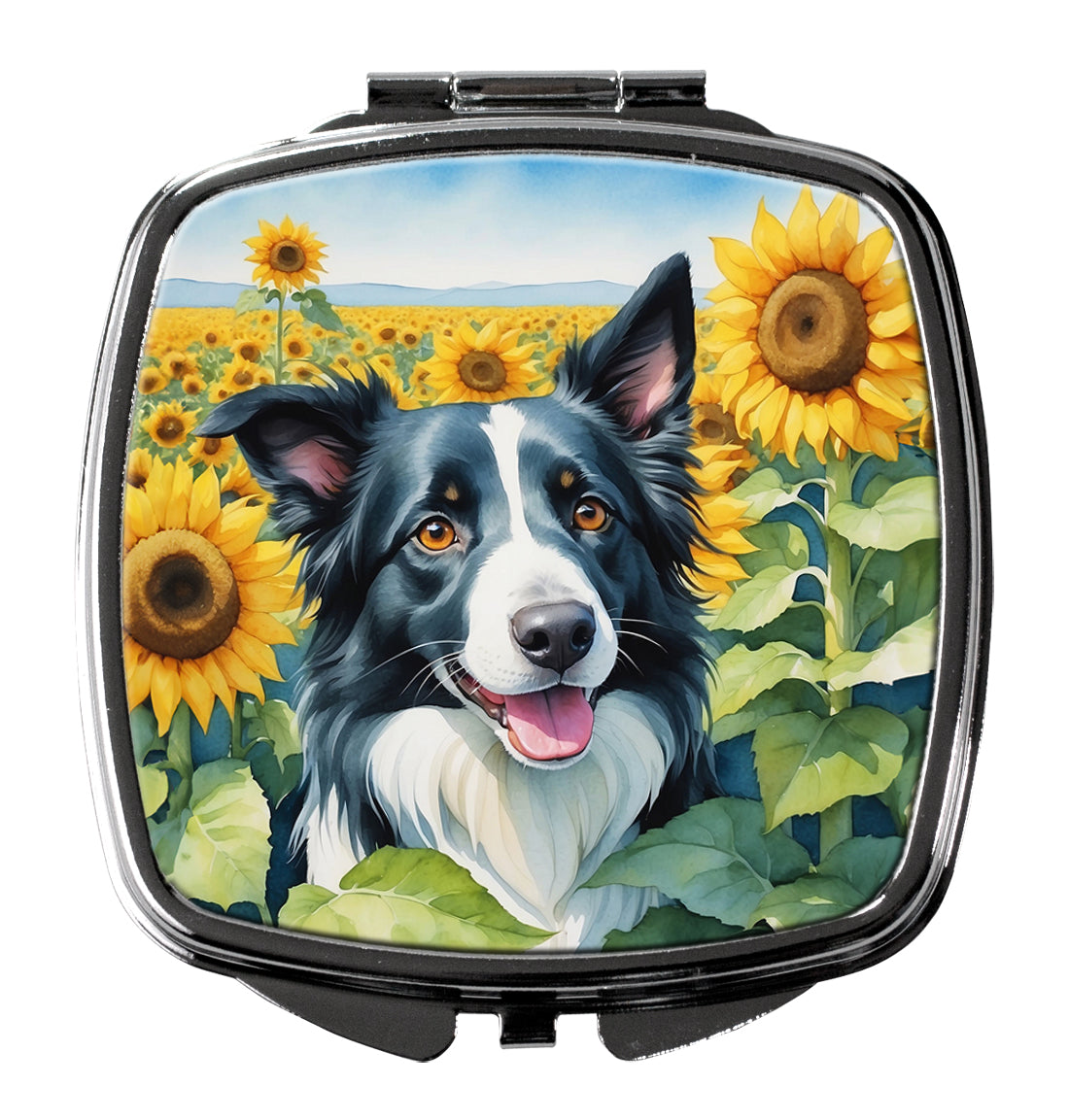 3 x 2.75 in. Border Collie in Sunflowers Compact Mirror
