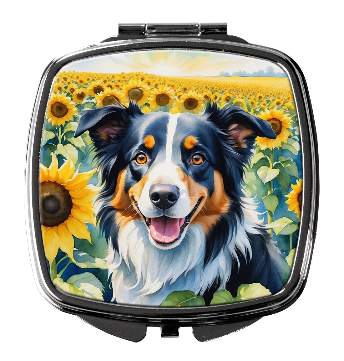 3 x 2.75 in. Border Collie in Sunflowers Compact Mirror