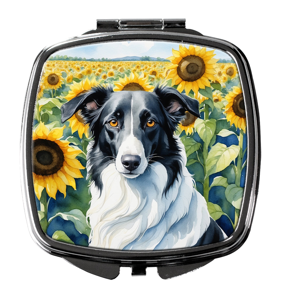 3 x 2.75 in. Borzoi in Sunflowers Compact Mirror