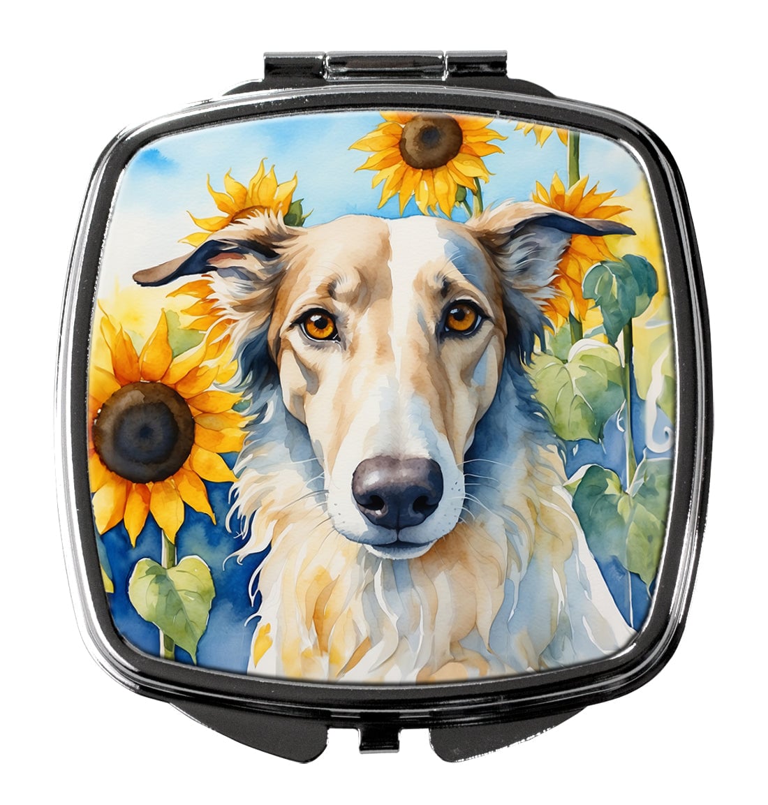 3 x 2.75 in. Borzoi in Sunflowers Compact Mirror