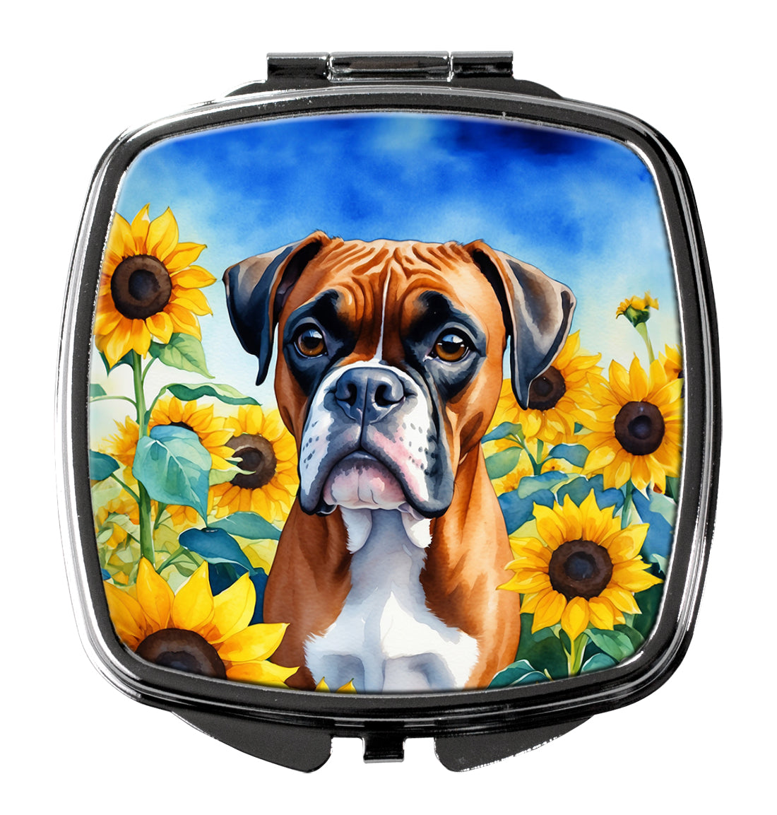 3 x 2.75 in. Boxer in Sunflowers Compact Mirror