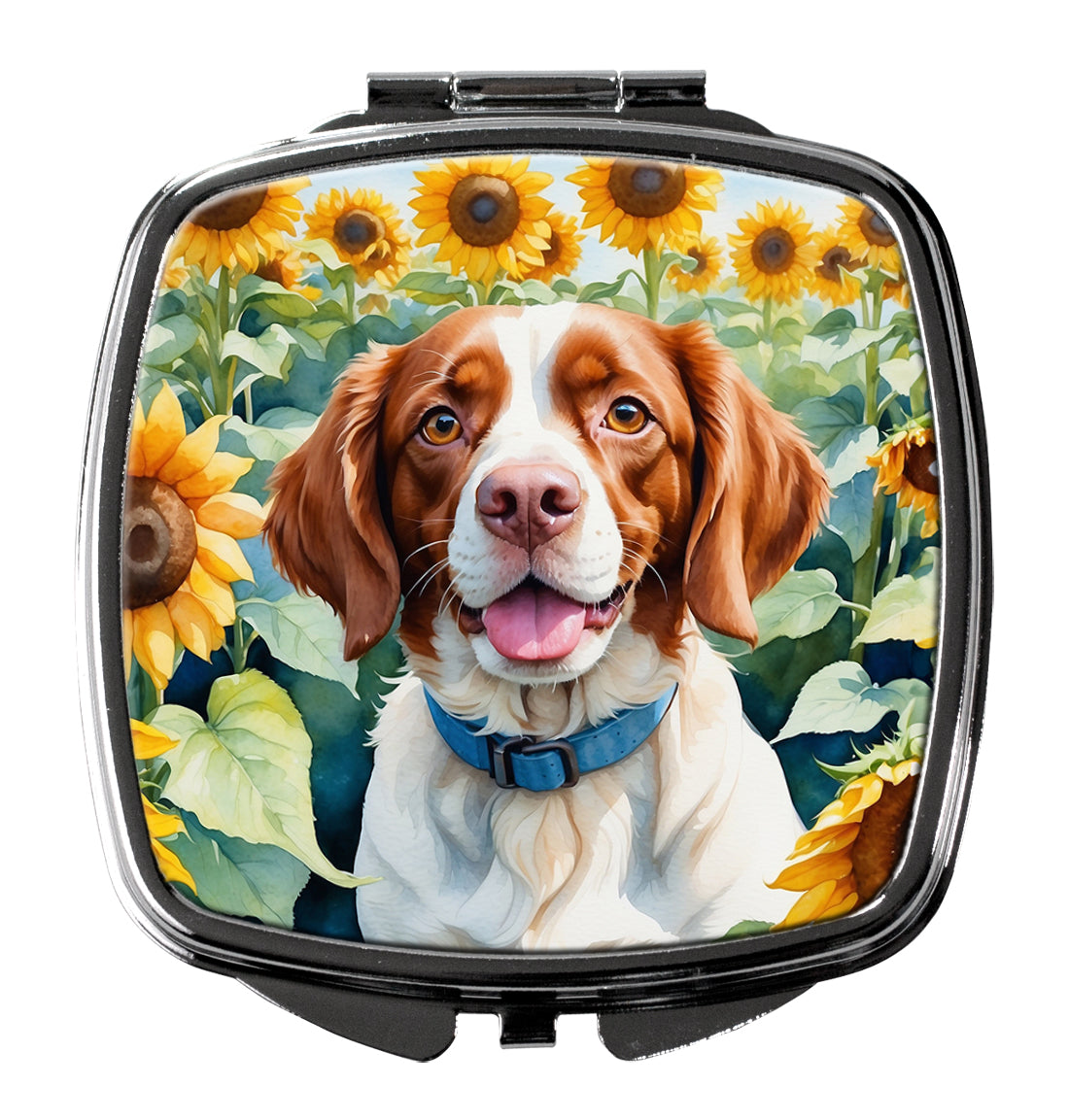 3 x 2.75 in. Brittany Spaniel in Sunflowers Compact Mirror