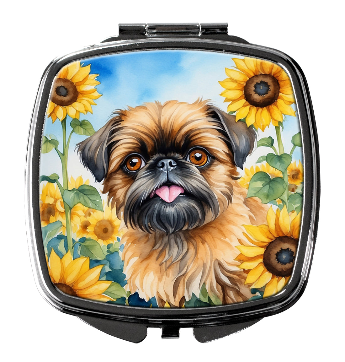 3 x 2.75 in. Brussels Griffon in Sunflowers Compact Mirror