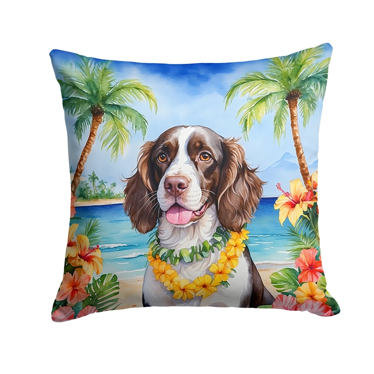 14 x 14 in. English Springer Spaniel Luau Throw Pillow