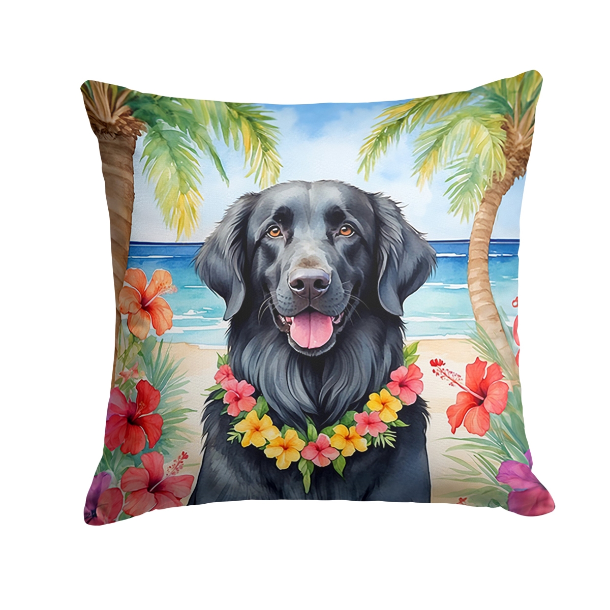 14 x 14 in. Flat-Coated Retriever Luau Throw Pillow