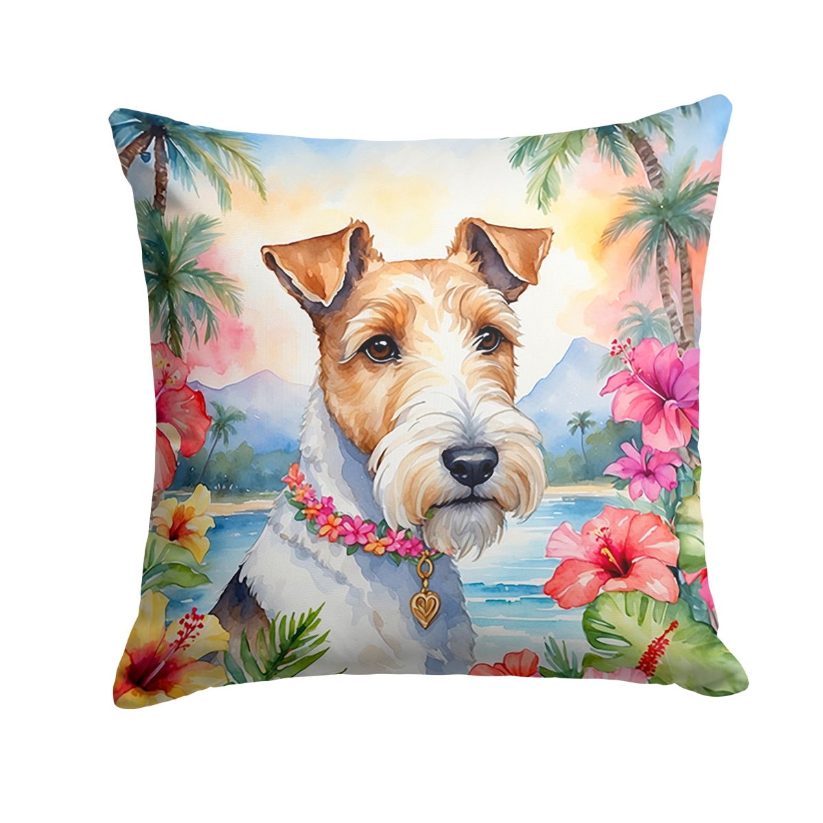 14 x 14 in. Fox Terrier Luau Throw Pillow