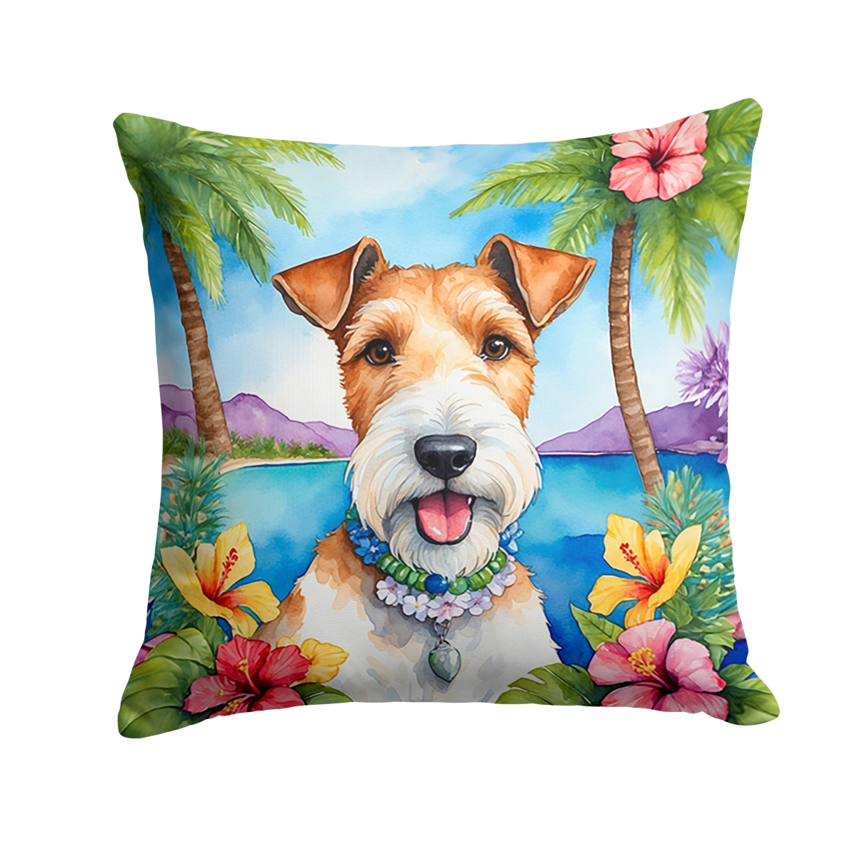 14 x 14 in. Fox Terrier Luau Throw Pillow