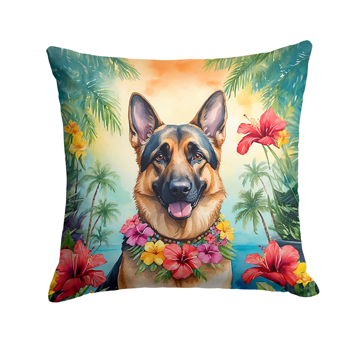 14 x 14 in. German Shepherd Luau Throw Pillow