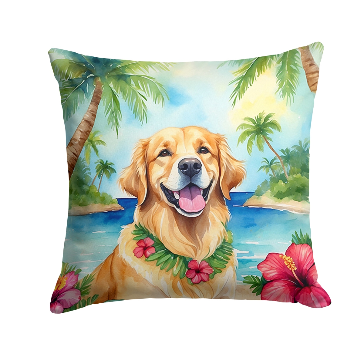 14 x 14 in. Golden Retriever Luau Throw Pillow