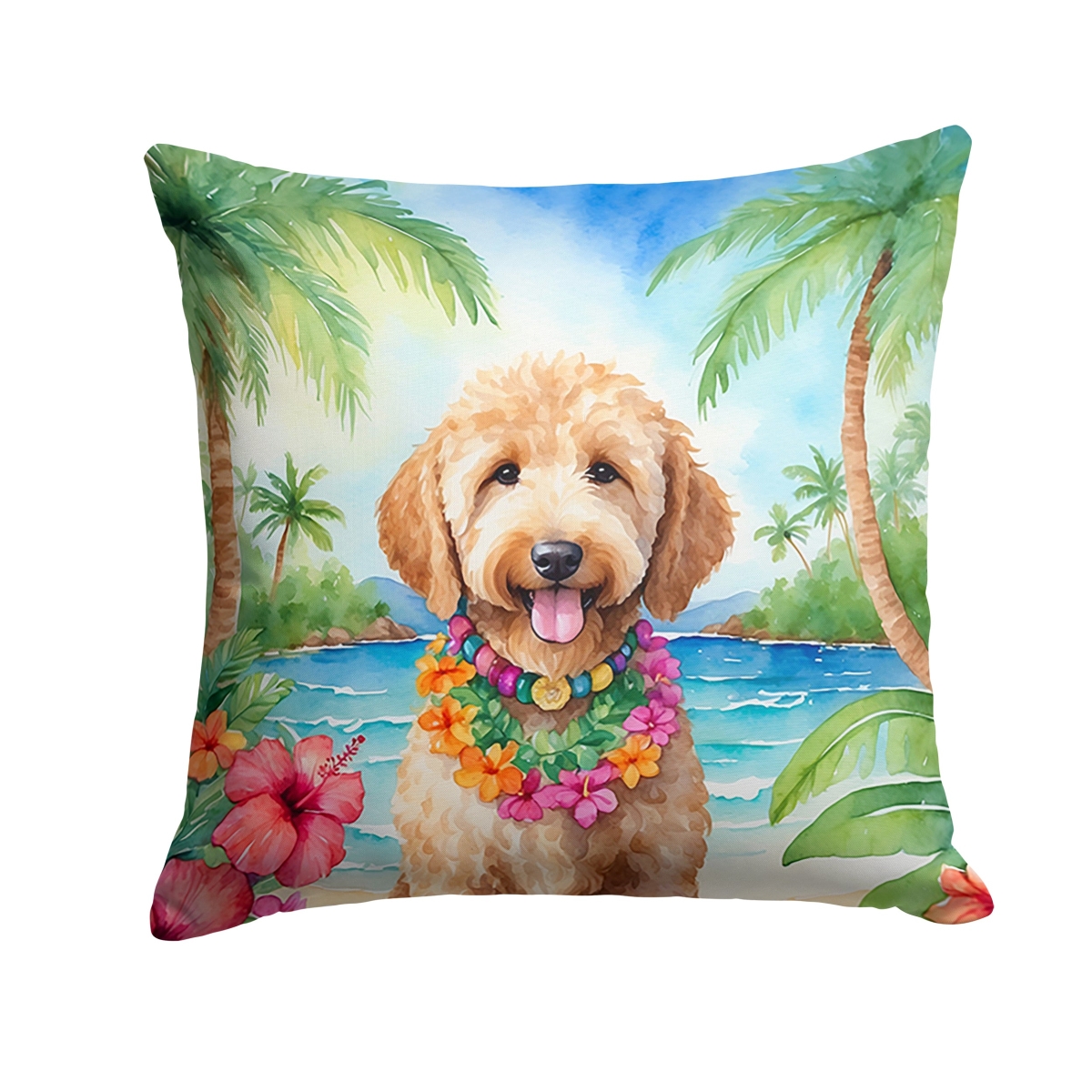 14 x 14 in. Goldendoodle Luau Throw Pillow