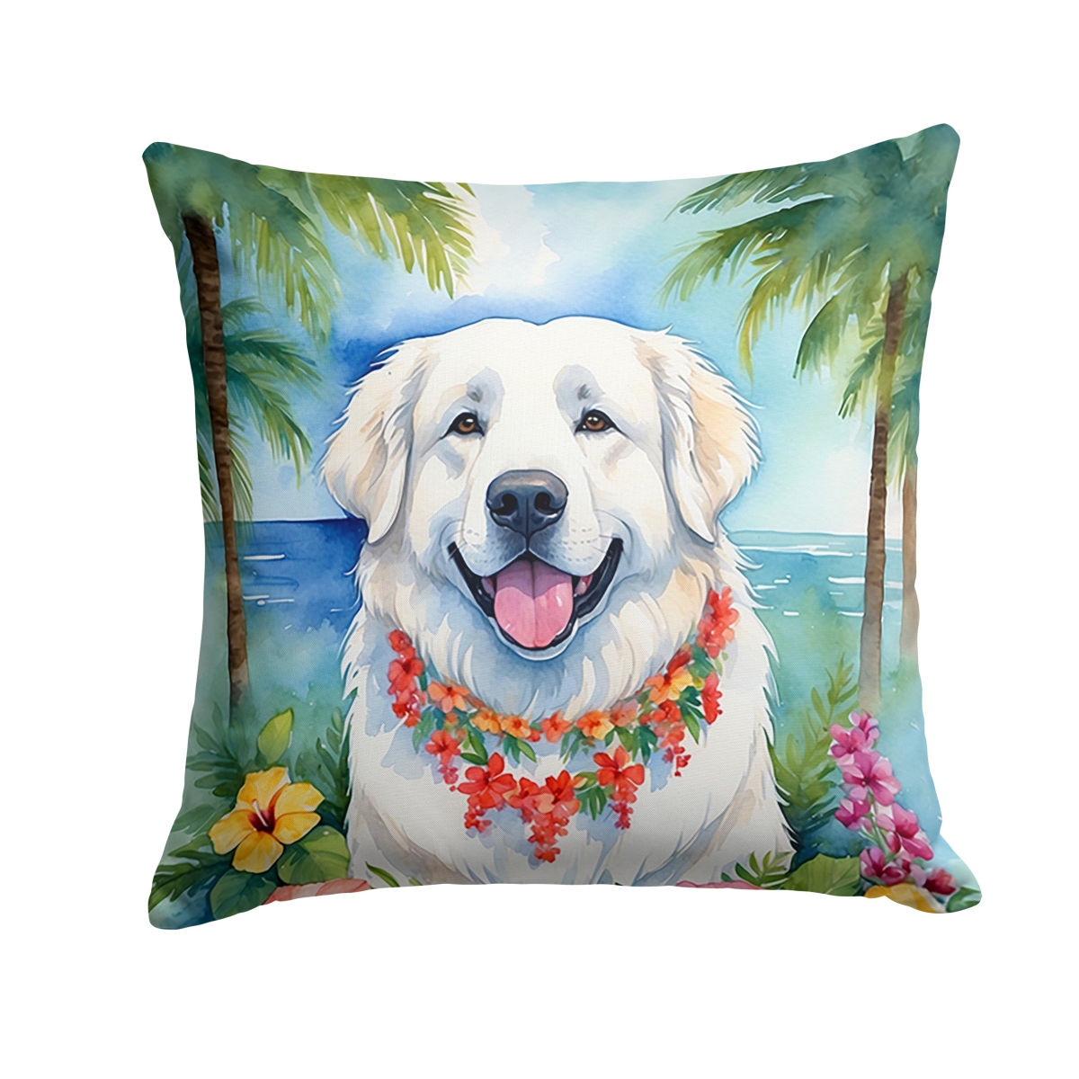 14 x 14 in. Great Pyrenees Luau Throw Pillow
