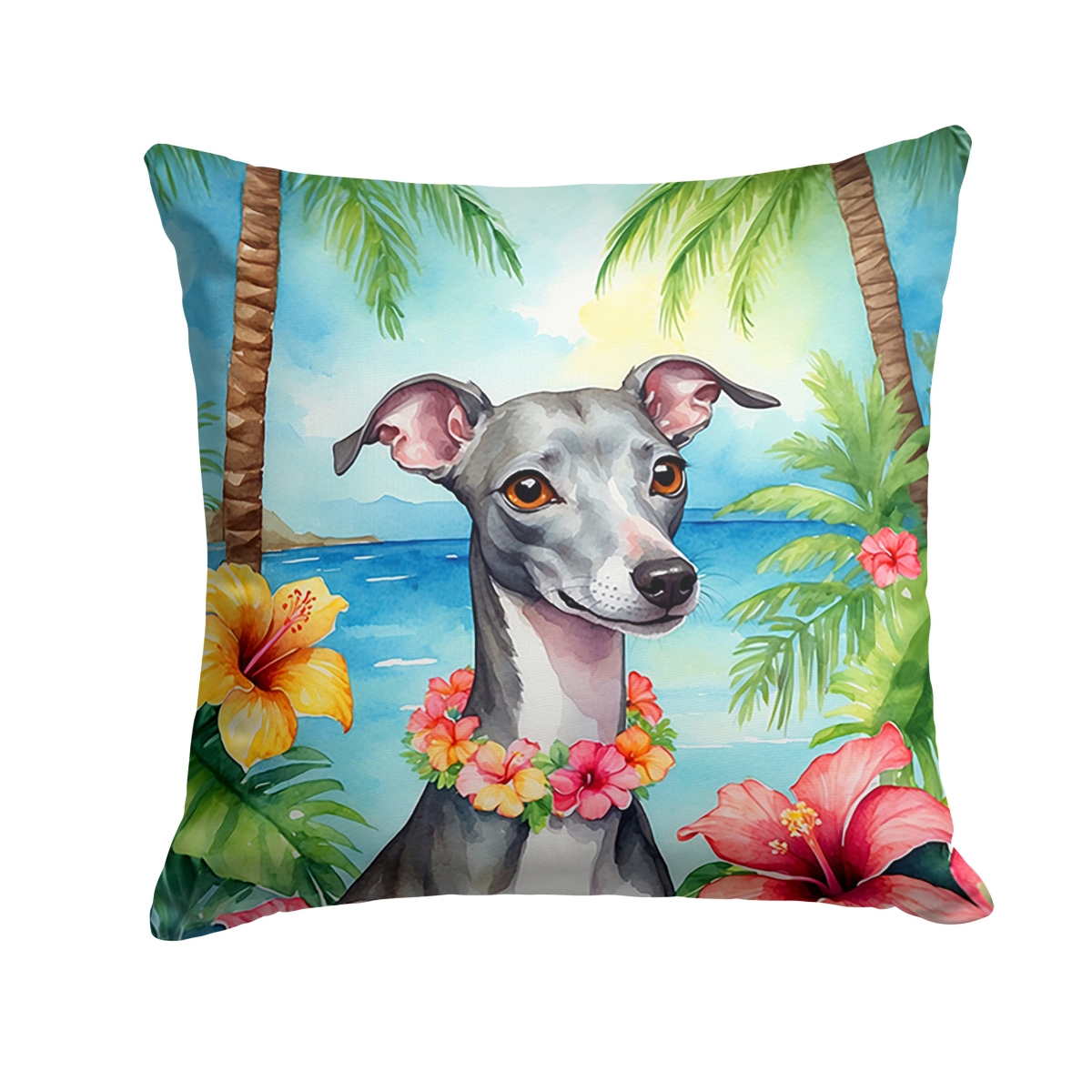 14 x 14 in. Italian Greyhound Luau Throw Pillow