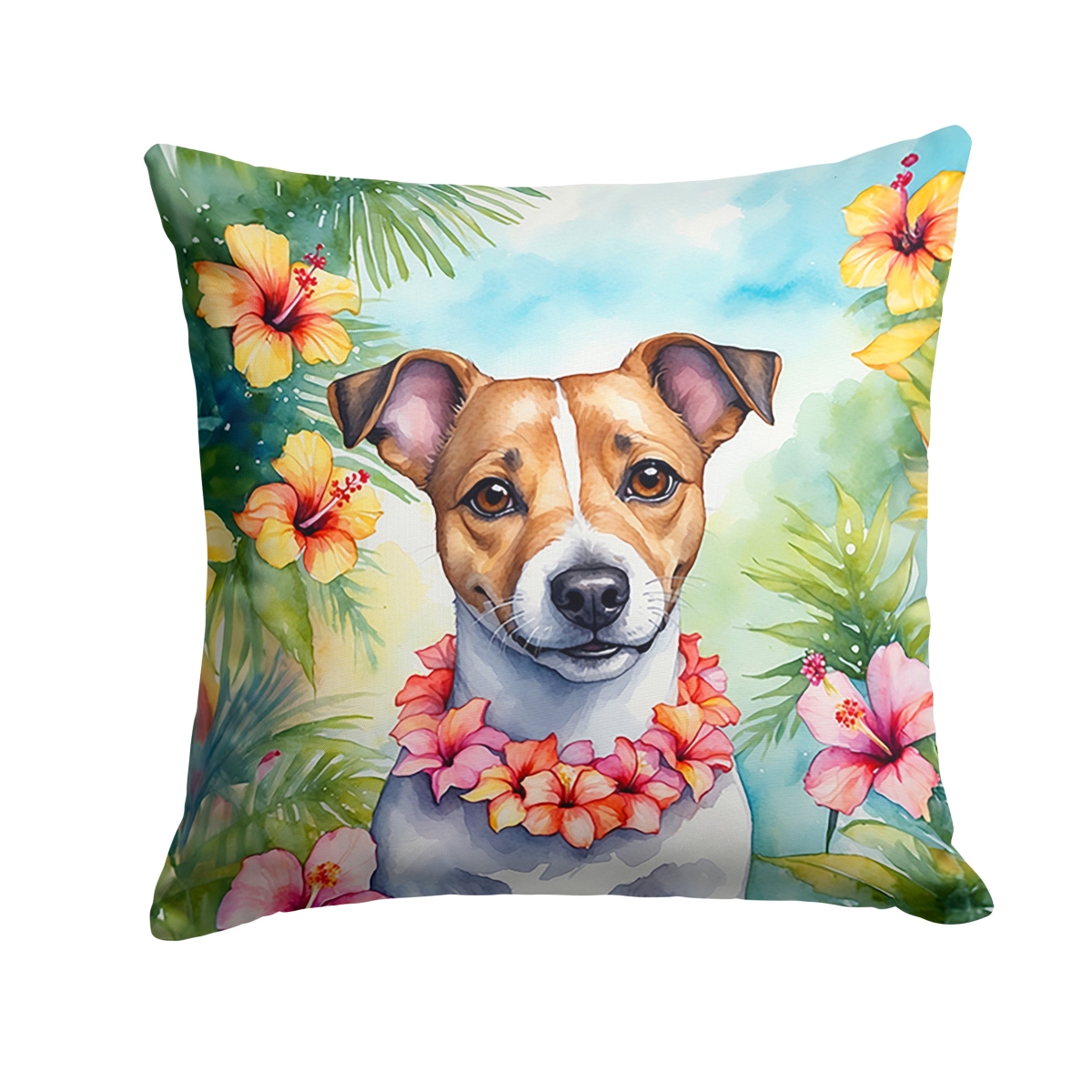 14 x 14 in. Jack Russell Terrier Luau Throw Pillow