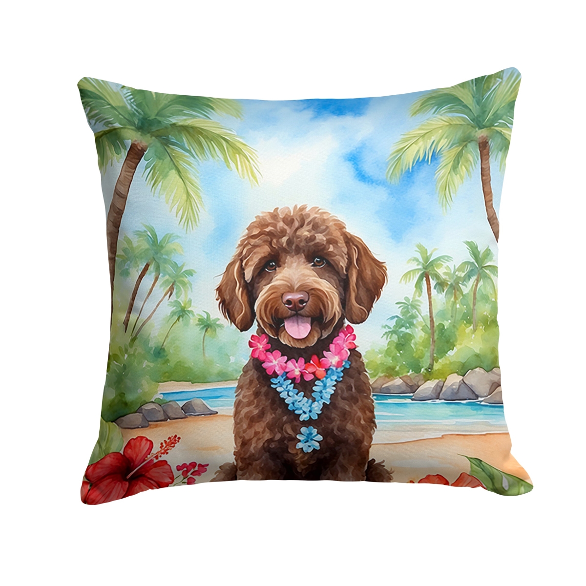 14 x 14 in. Labradoodle Luau Throw Pillow