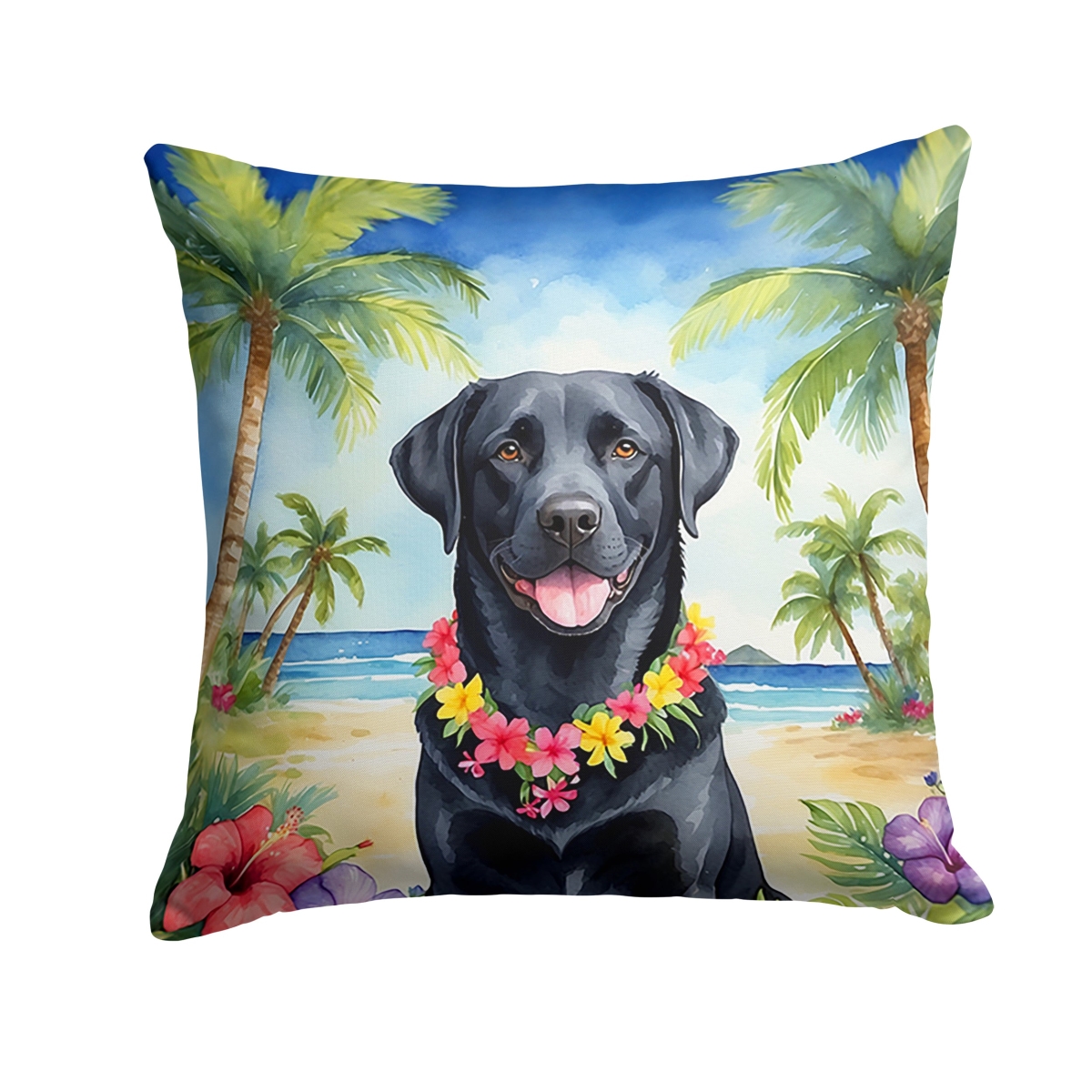 14 x 14 in. Black Labrador Retriever Luau Throw Pillow