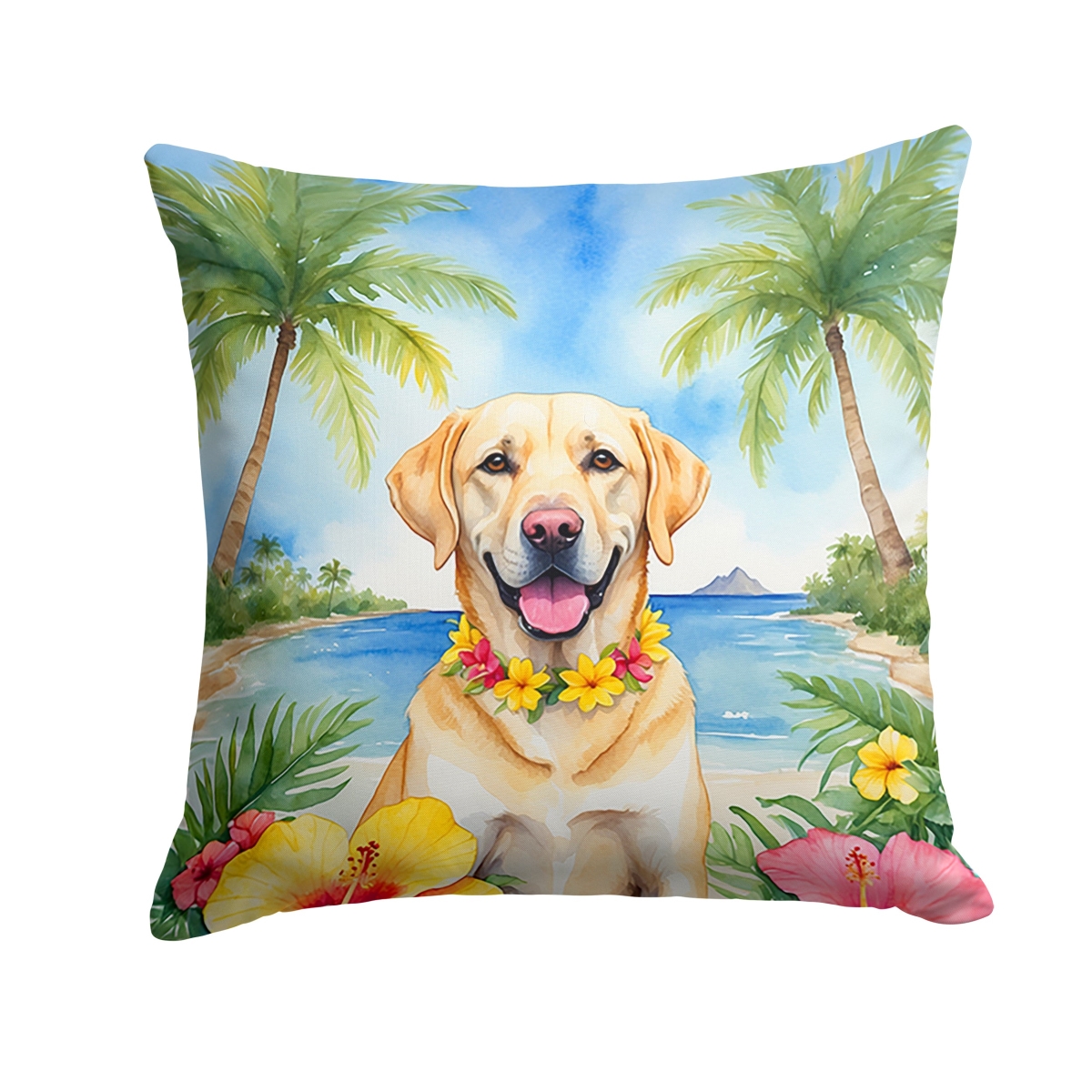 14 x 14 in. Yellow Labrador Retriever Luau Throw Pillow