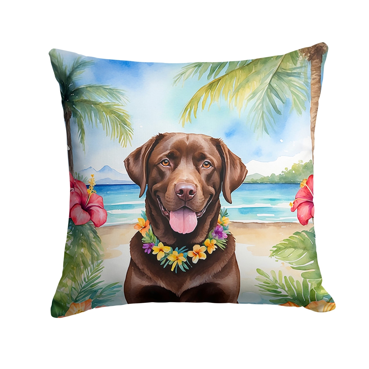 14 x 14 in. Chocolate Labrador Retriever Luau Throw Pillow