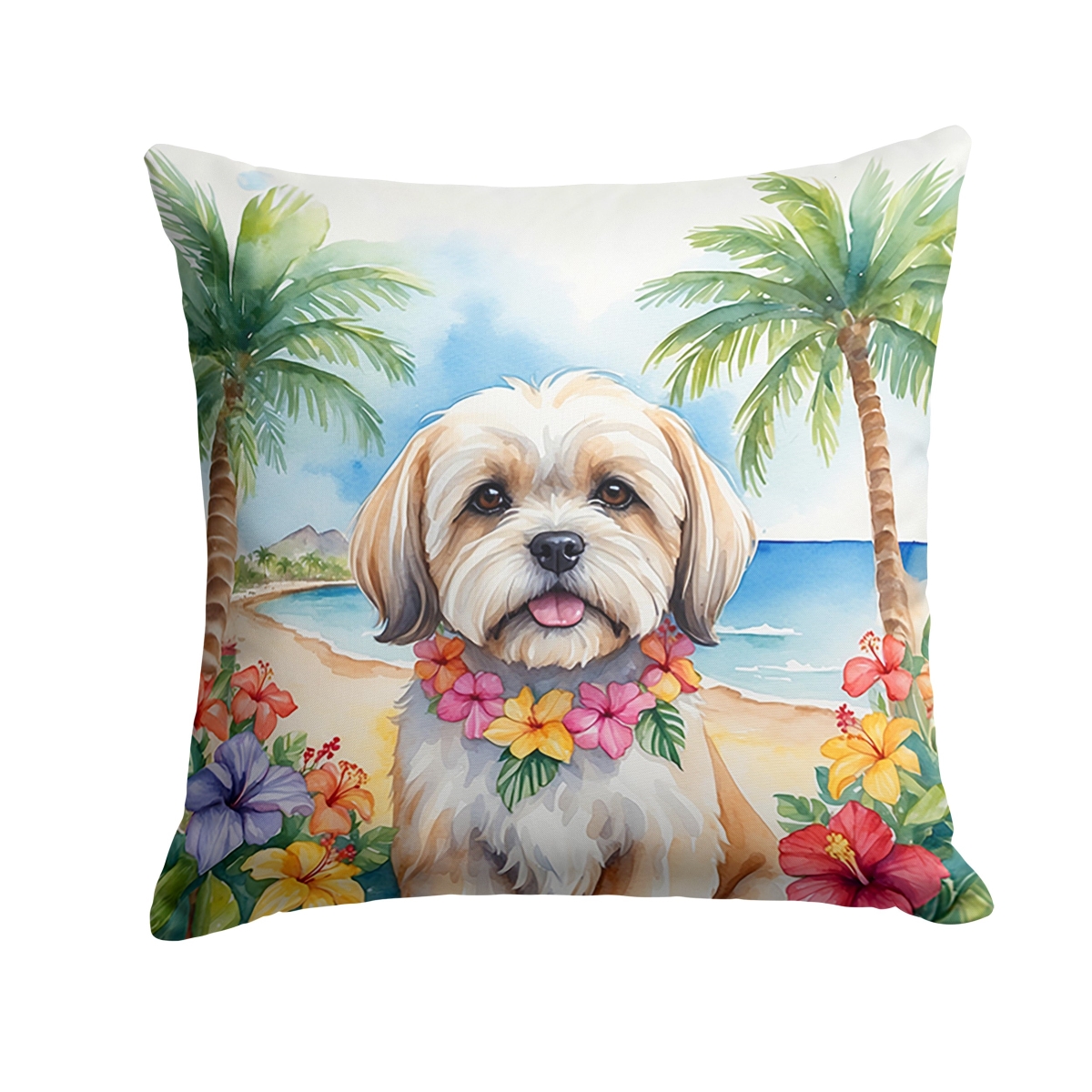14 x 14 in. Lhasa Apso Luau Throw Pillow