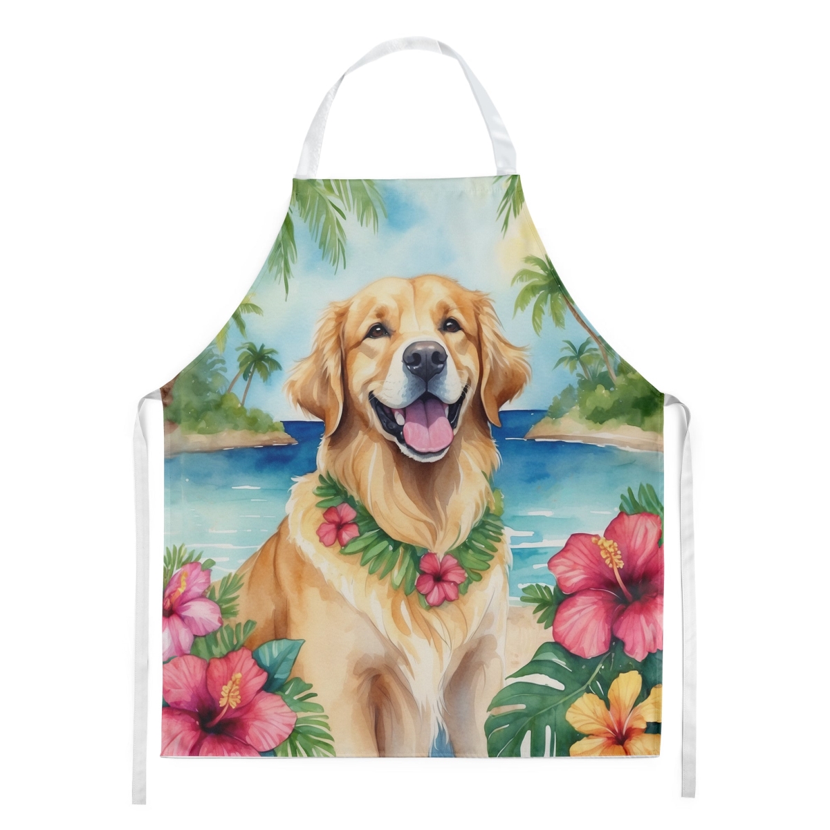 Picture of Carolines Treasures DAC6442APRON 30 x 27 in. Golden Retriever Luau Apron
