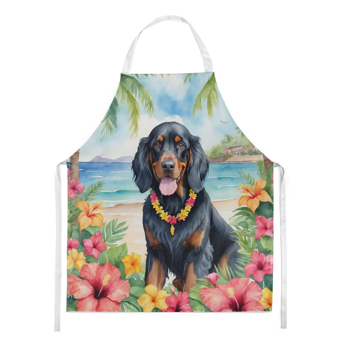 Picture of Carolines Treasures DAC6444APRON 30 x 27 in. Gordon Setter Luau Apron