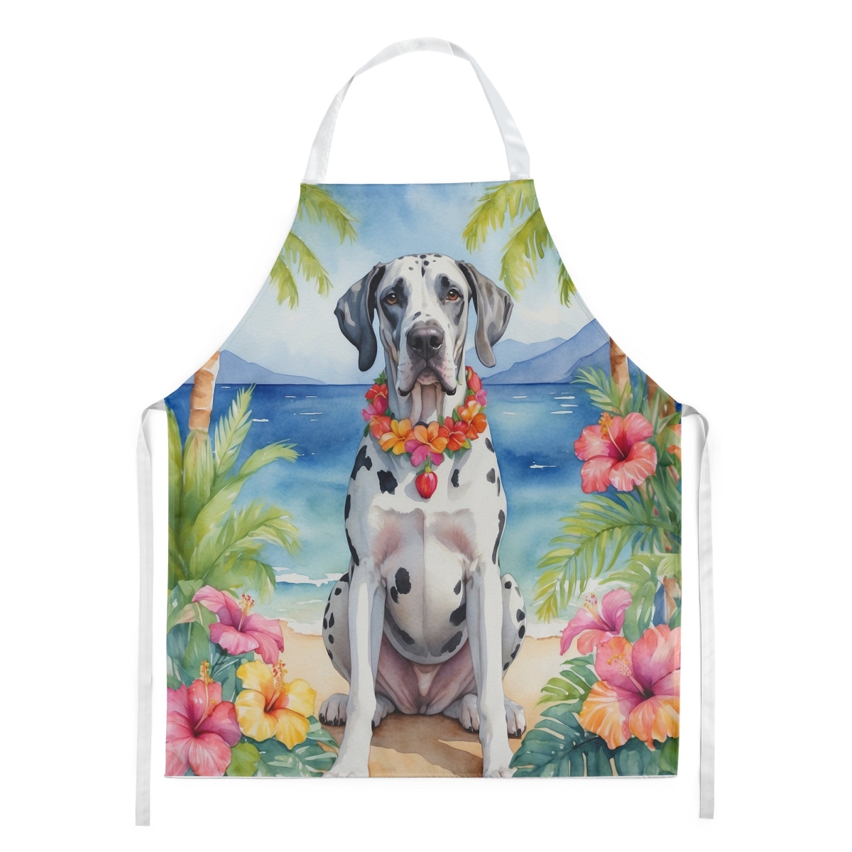 Picture of Carolines Treasures DAC6446APRON 30 x 27 in. Great Dane Luau Apron