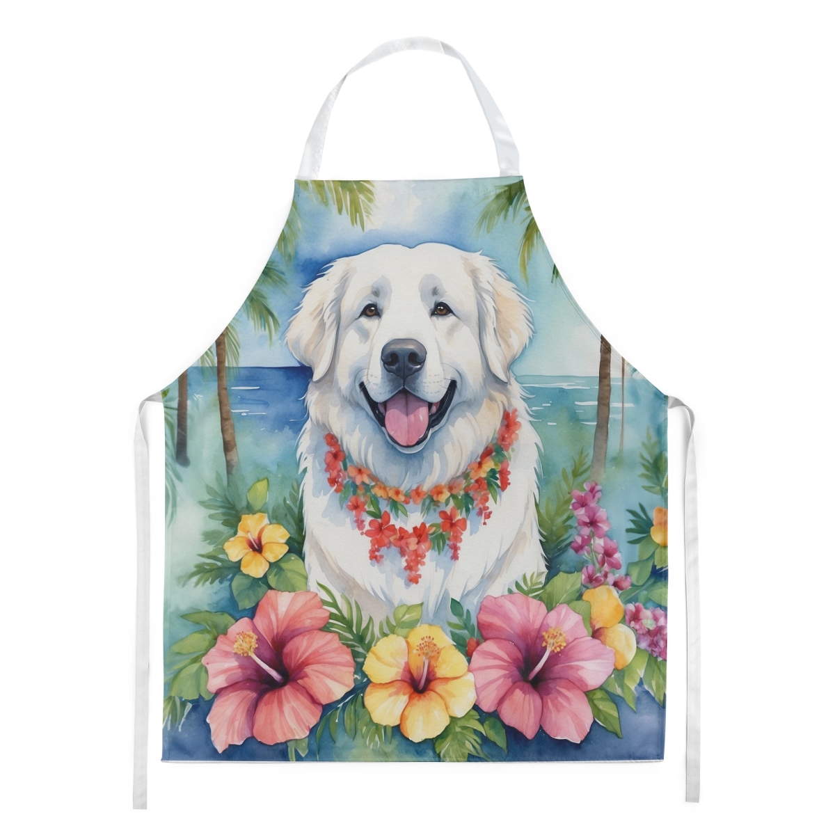 Picture of Carolines Treasures DAC6447APRON 30 x 27 in. Great Pyrenees Luau Apron