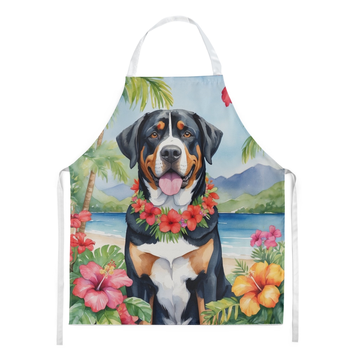 Picture of Carolines Treasures DAC6448APRON 30 x 27 in. Greater Swiss Mountain Dog Luau Apron