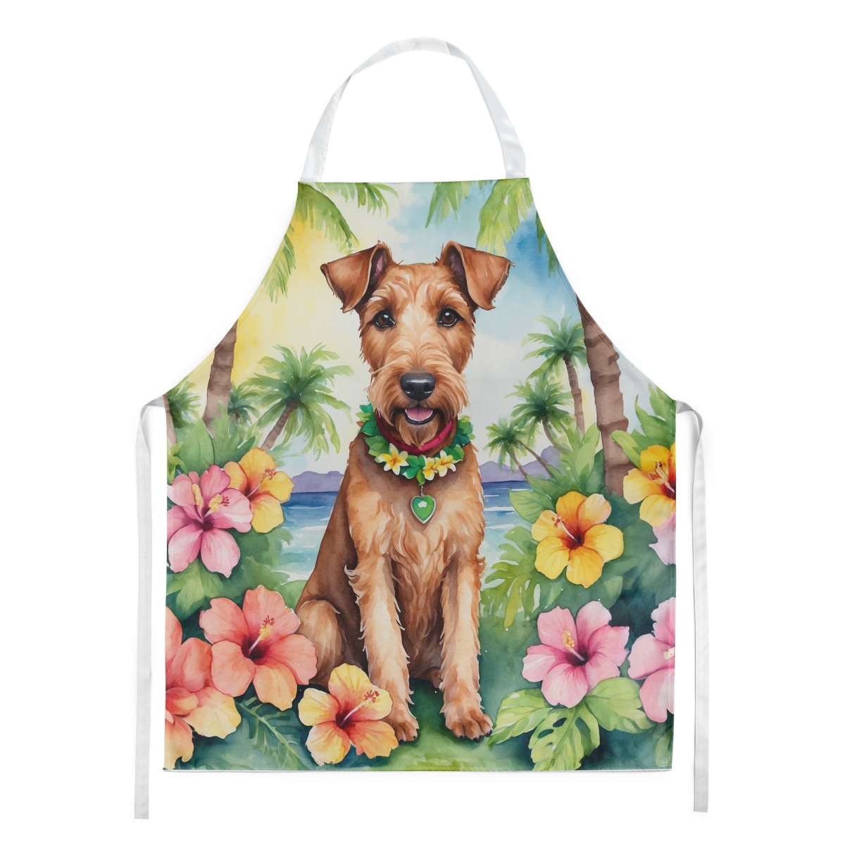 Picture of Carolines Treasures DAC6453APRON 30 x 27 in. Irish Terrier Luau Apron