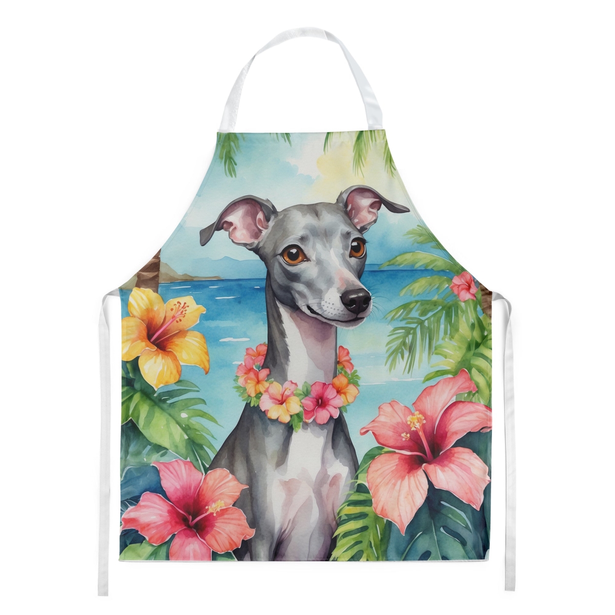 Picture of Carolines Treasures DAC6455APRON 30 x 27 in. Italian Greyhound Luau Apron