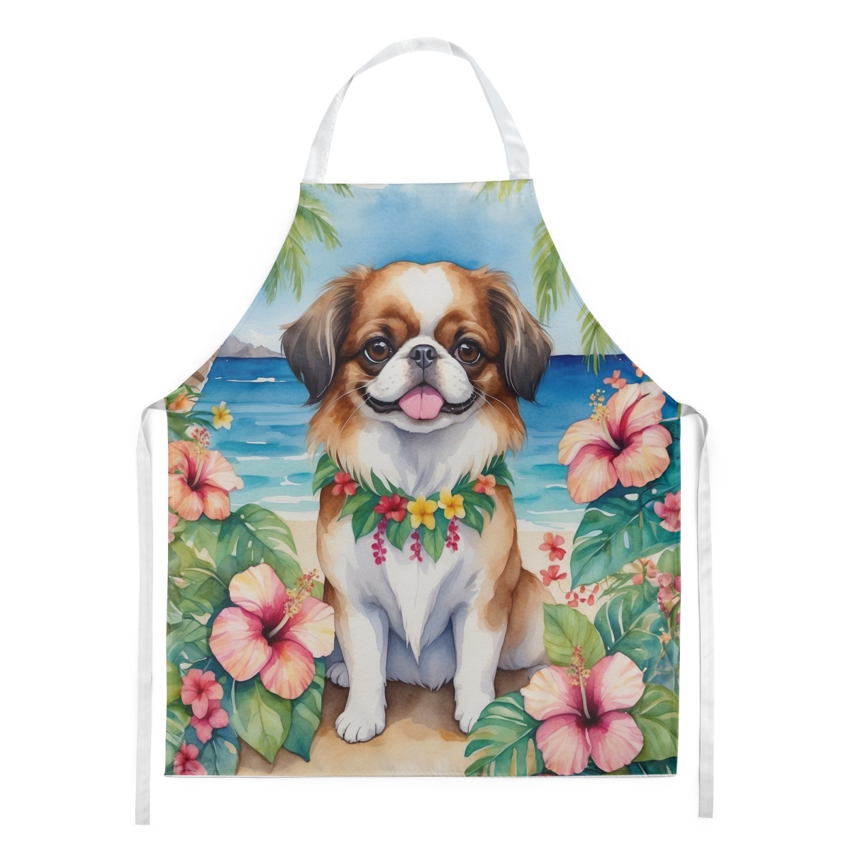 Picture of Carolines Treasures DAC6457APRON 30 x 27 in. Japanese Chin Luau Apron