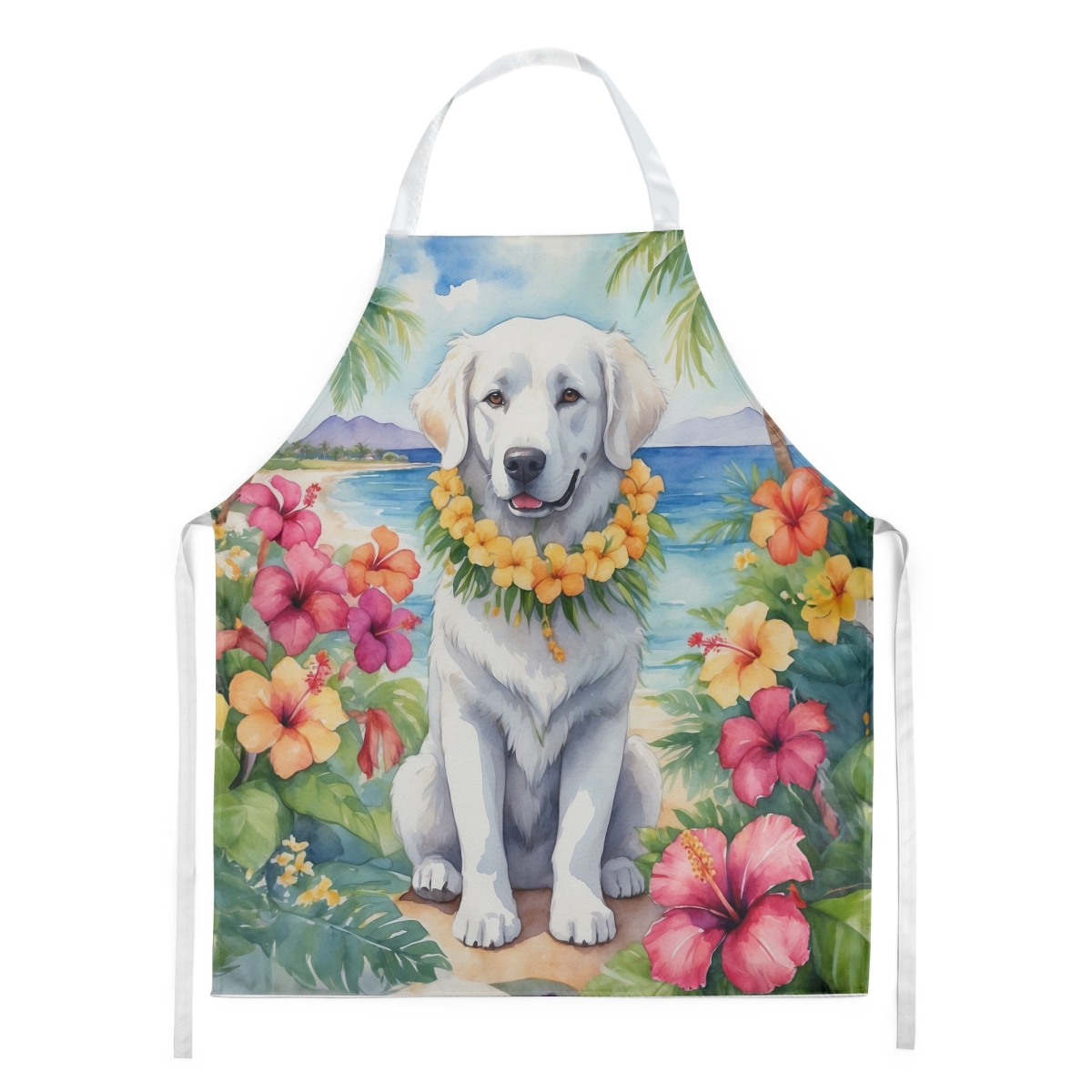 Picture of Carolines Treasures DAC6461APRON 30 x 27 in. Kuvasz Luau Apron