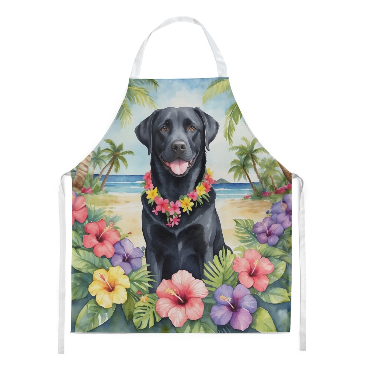 Picture of Carolines Treasures DAC6464APRON 30 x 27 in. Black Labrador Retriever Luau Apron