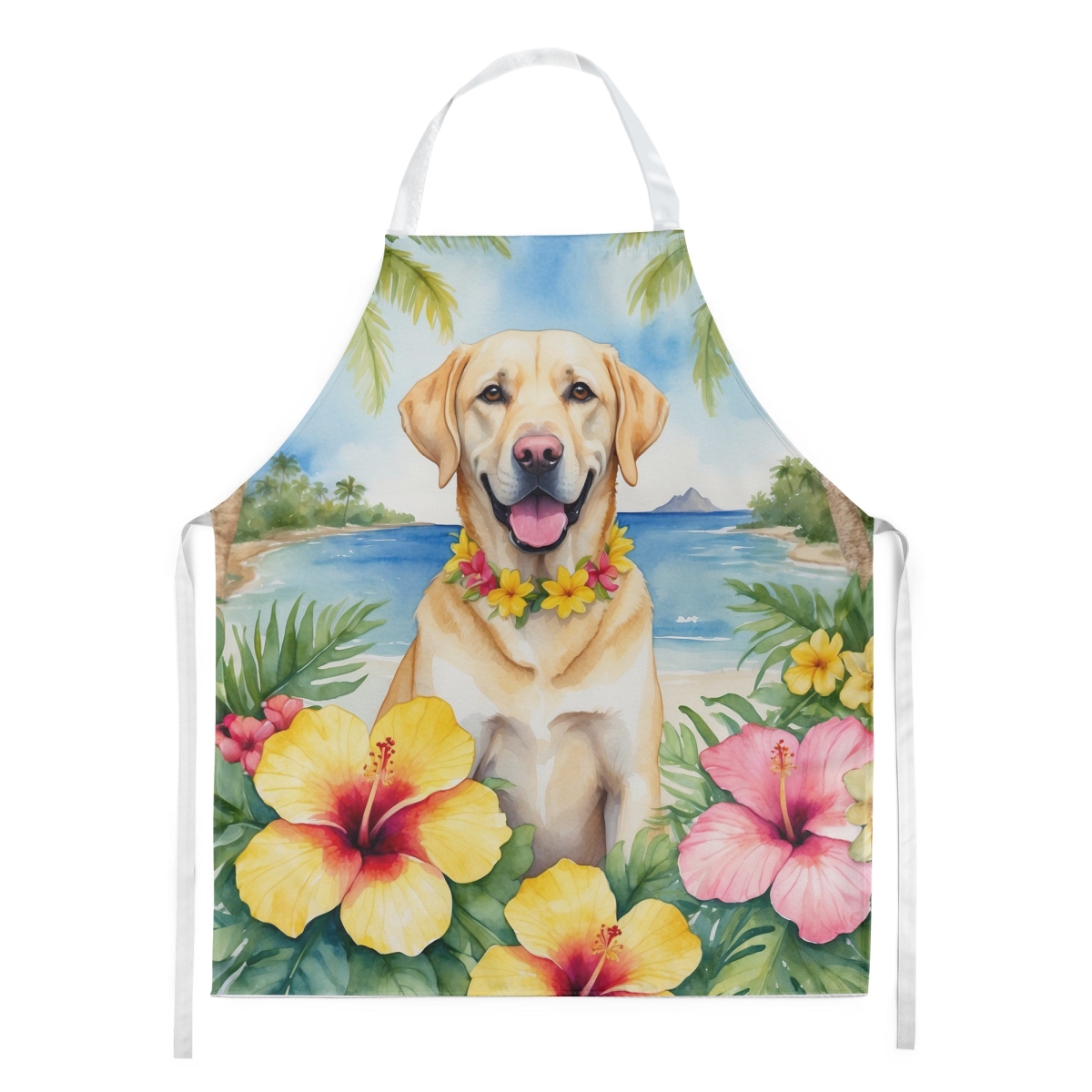 Picture of Carolines Treasures DAC6465APRON 30 x 27 in. Yellow Labrador Retriever Luau Apron