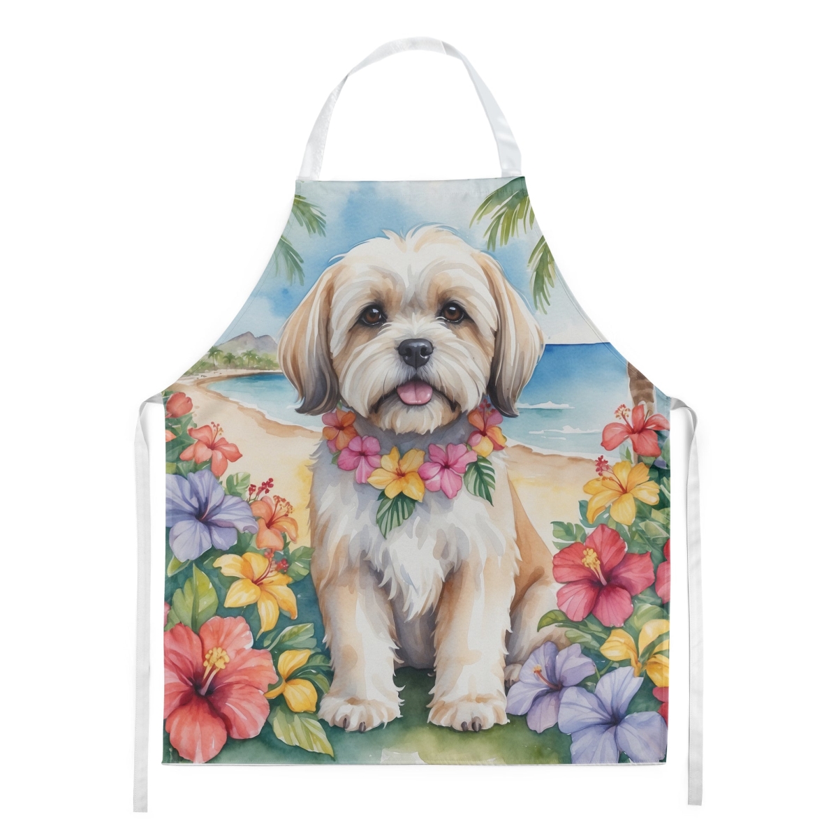 Picture of Carolines Treasures DAC6469APRON 30 x 27 in. Lhasa Apso Luau Apron