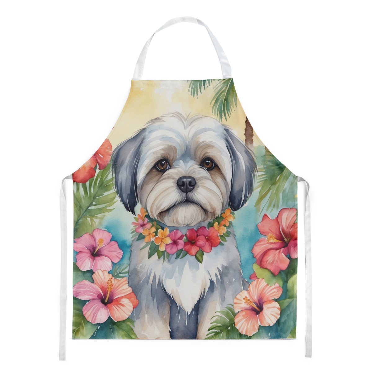 Picture of Carolines Treasures DAC6470APRON 30 x 27 in. Lhasa Apso Luau Apron