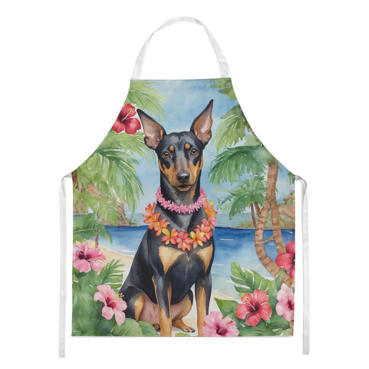Picture of Carolines Treasures DAC6474APRON 30 x 27 in. Manchester Terrier Luau Apron