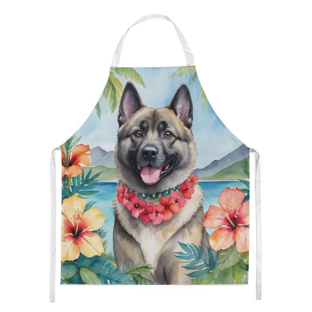 Picture of Carolines Treasures DAC6481APRON 30 x 27 in. Norwegian Elkhound Luau Apron