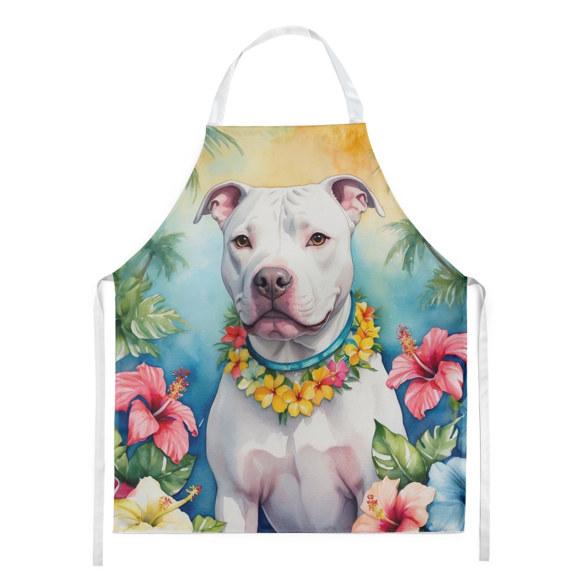 Picture of Carolines Treasures DAC6489APRON 30 x 27 in. Pit Bull Terrier Luau Apron